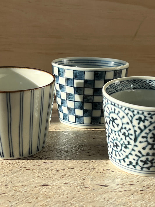 The Art of Indigo Modern Hasami Ware Cup "Ichimatsu Pattern"