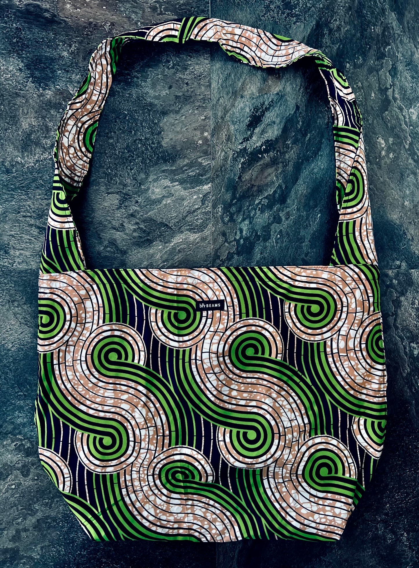 bPr BEAMS Batik Shoulder Eco Bag 2025 – GREEN/WAVE –