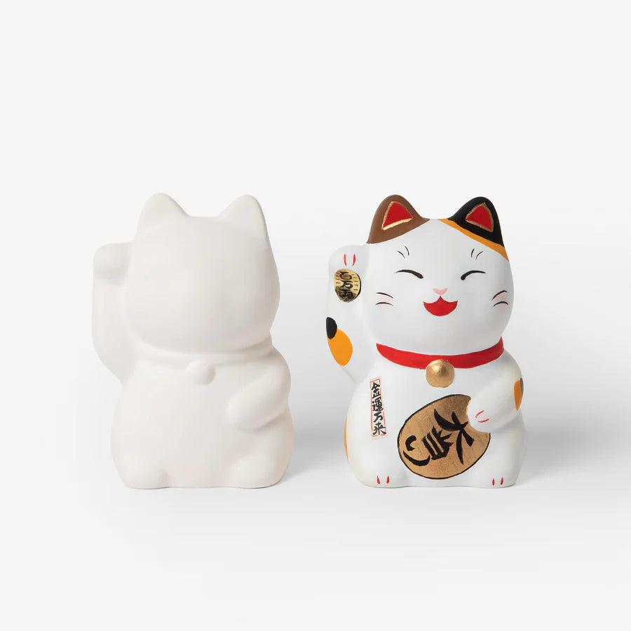 Hand Painted Lucky Cat (Right Paw Up) Coin Bank – DIY Ceramic
