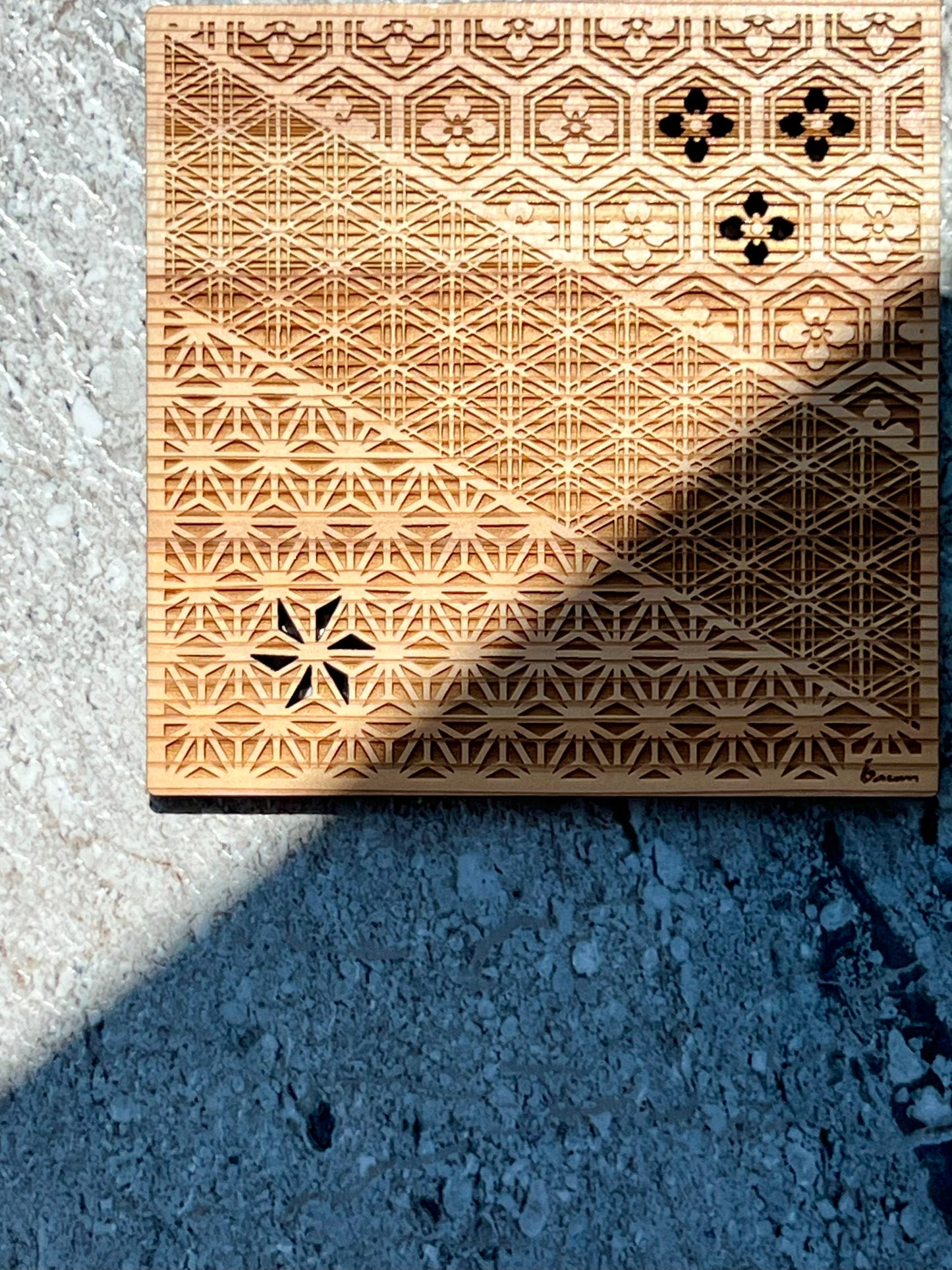 Wooden Coaster with Mixed Traditional Patterns – Tosa Reihoku Cedar