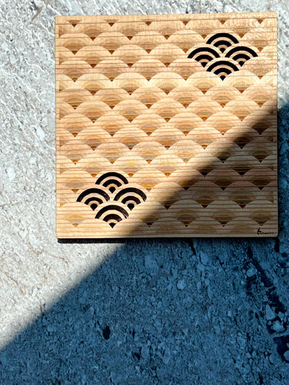 Wooden Coaster with Seigaiha Pattern – Tosa Reihoku Cedar