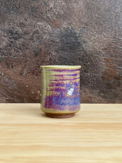 Bizen Ware cup  -Lavender, blue, and pale green gradient-