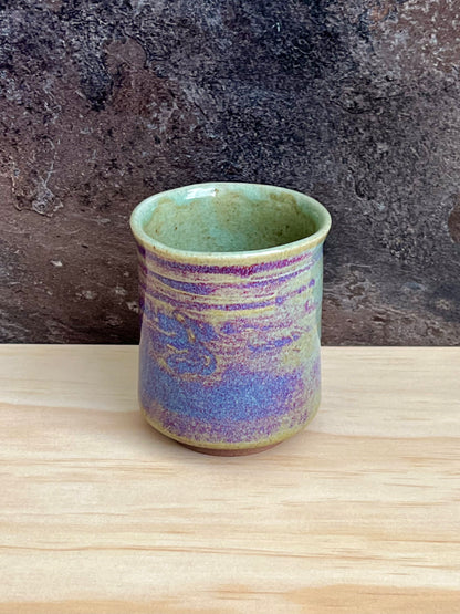 Bizen Ware cup  -Lavender, blue, and pale green gradient-