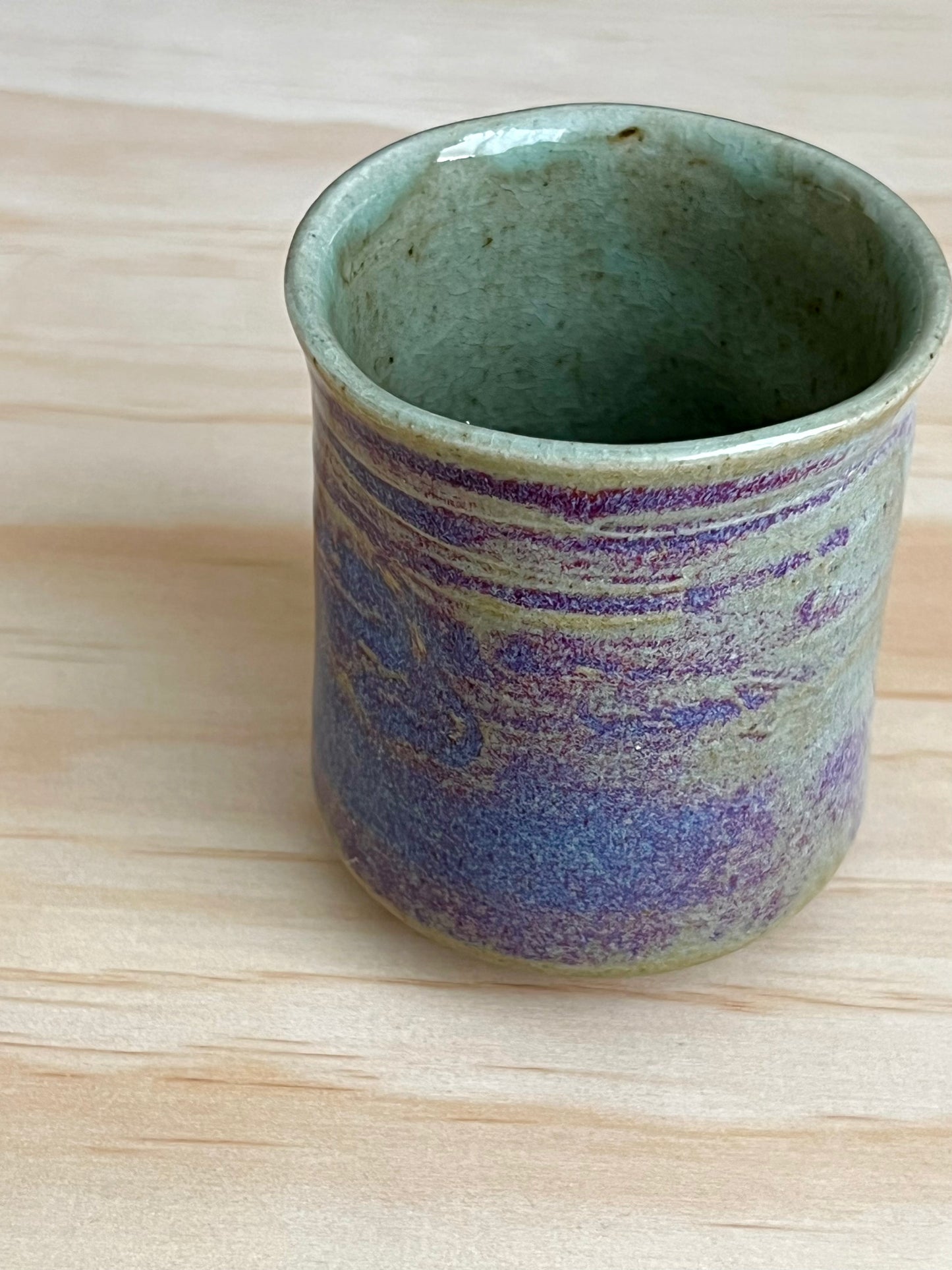 Bizen Ware cup  -Lavender, blue, and pale green gradient-