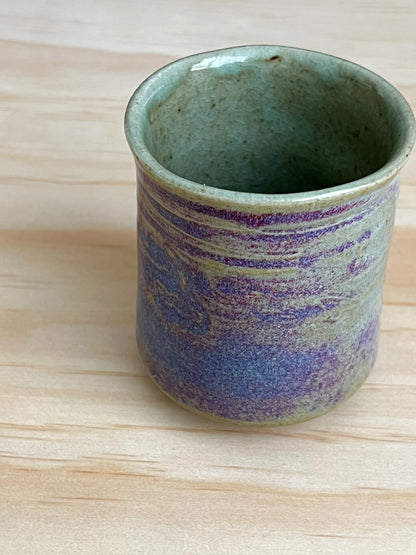 Bizen Ware cup  -Lavender, blue, and pale green gradient-