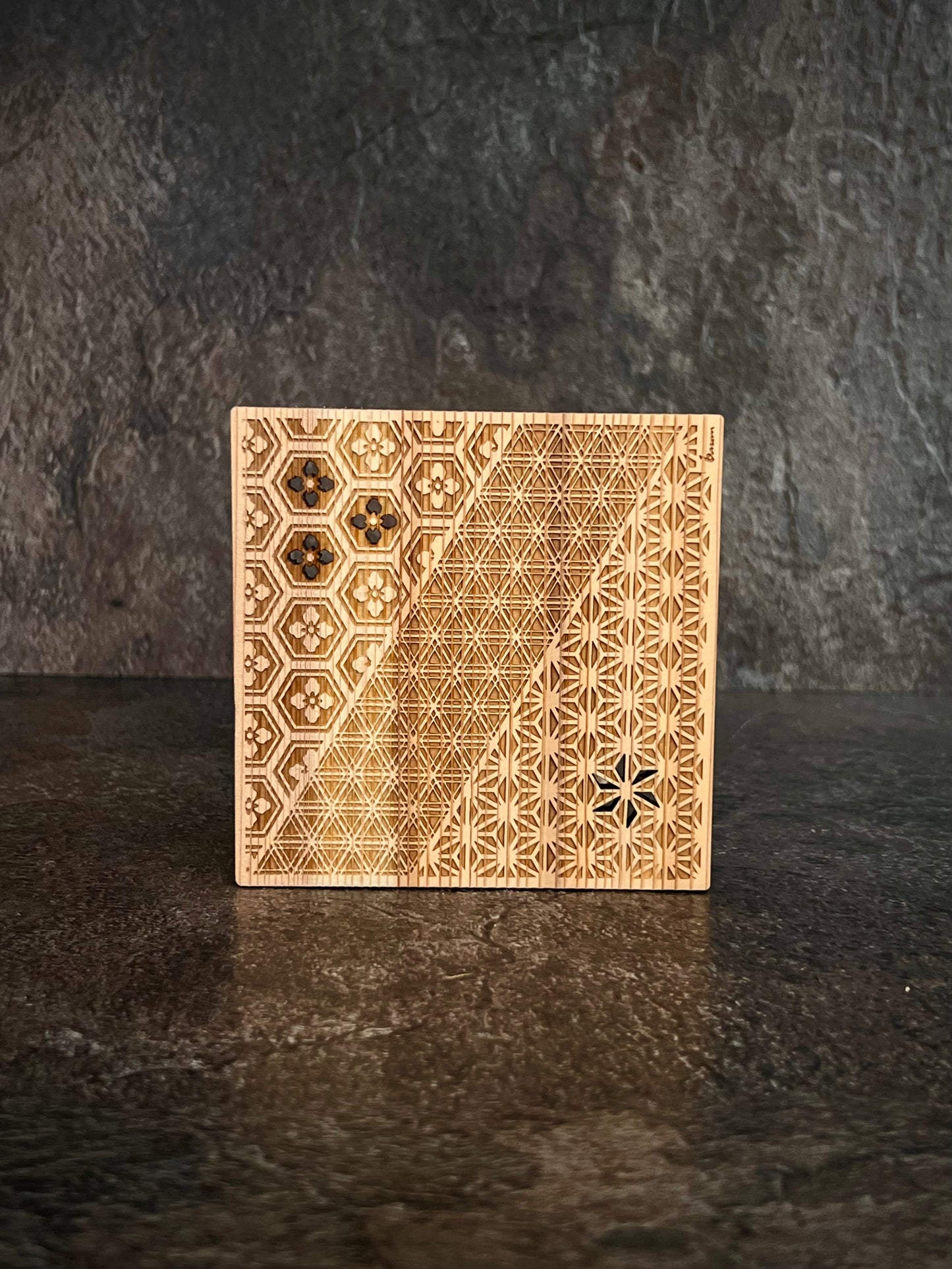 Wooden Coaster with Mixed Traditional Patterns – Tosa Reihoku Cedar