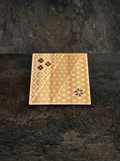 Wooden Coaster with Mixed Traditional Patterns – Tosa Reihoku Cedar