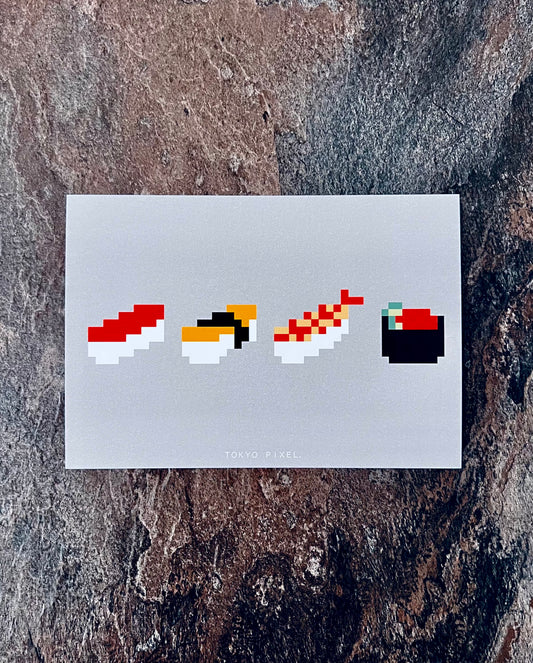 8-bit Sushi Postcard – Design by Makoto Oozu / Tokyo Pixel