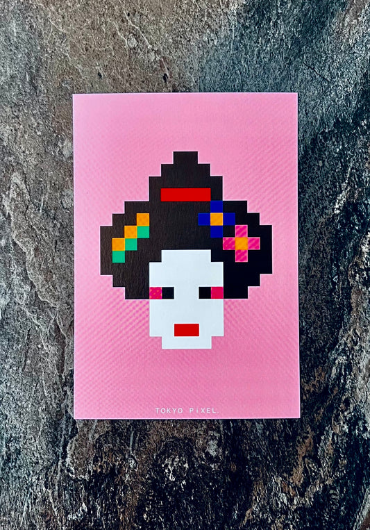 8-bit Geisha Postcard – Design by Makoto Oozu / Tokyo Pixel