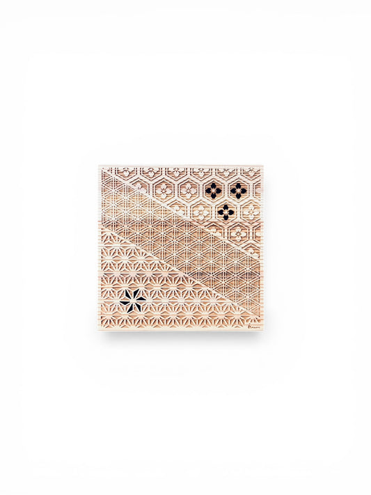 Wooden Coaster with Mixed Traditional Patterns – Tosa Reihoku Cedar