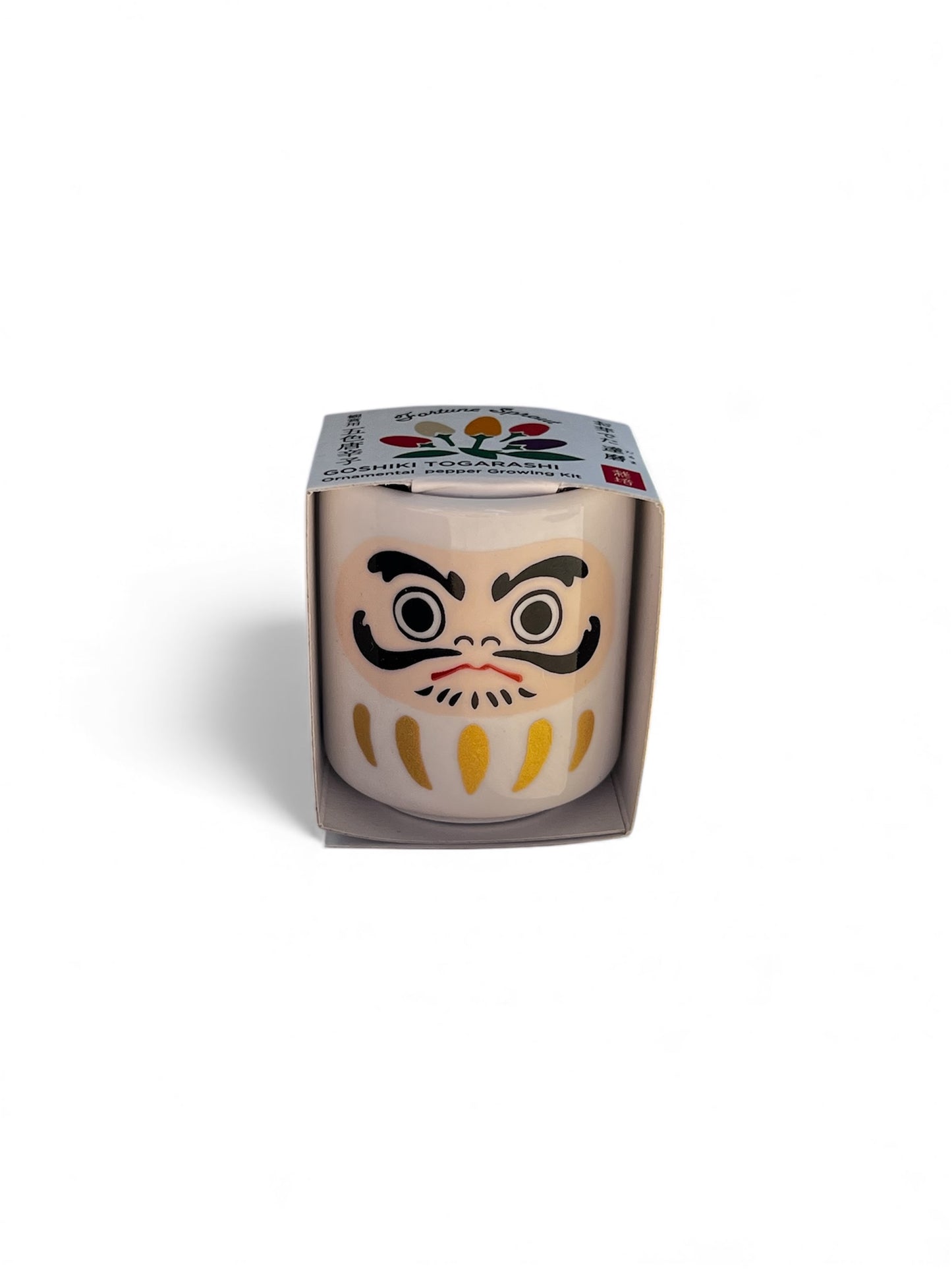 Omedeta Ochoko – Daruma (White) with Five-Colored Chili Pepper Growing Kit