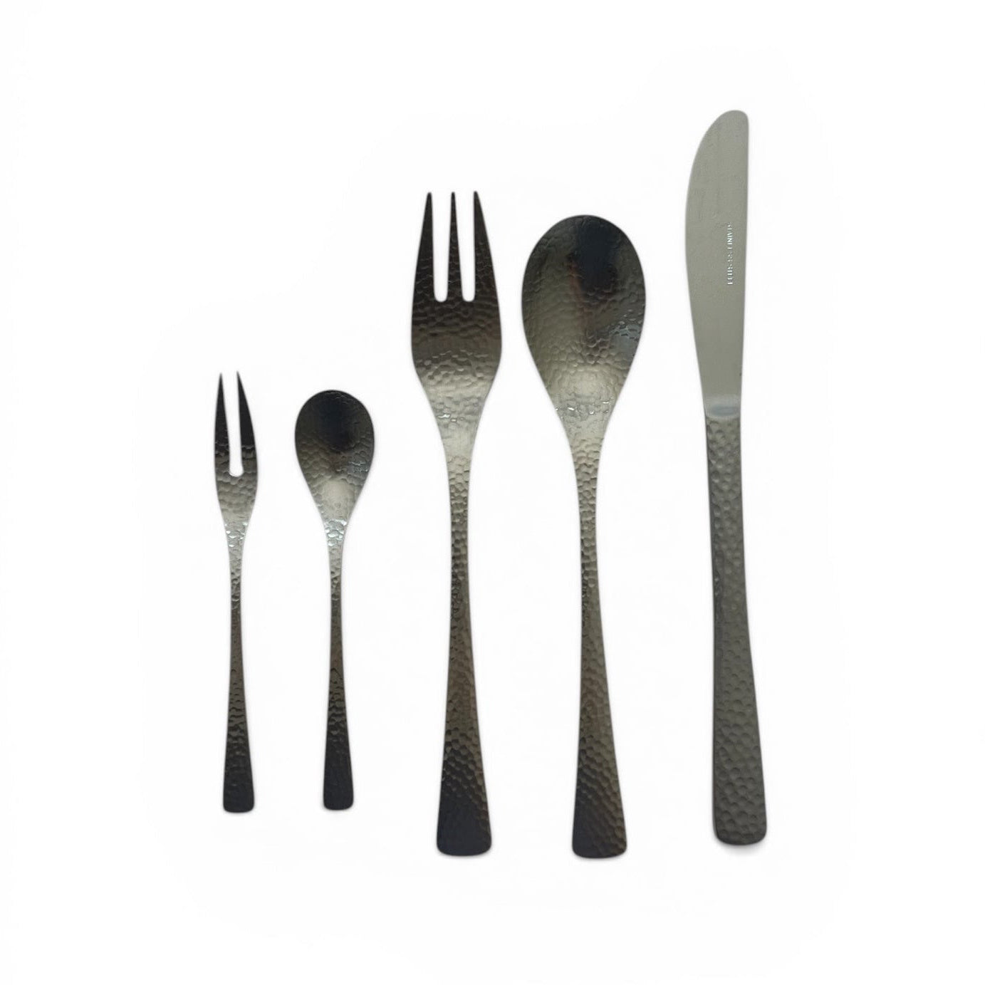 Rin ”凛” Cutlery 5-Piece Set (Hammered Finish) Dinner Knife / Dinner Spoon / Dinner Fork / Dessert Spoon / Hime Fork