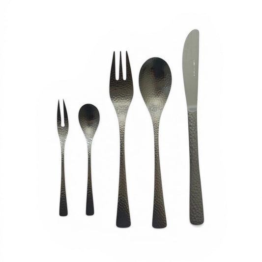 Rin ”凛” Cutlery 5-Piece Set (Hammered Finish) Dinner Knife / Dinner Spoon / Dinner Fork / Dessert Spoon / Hime Fork